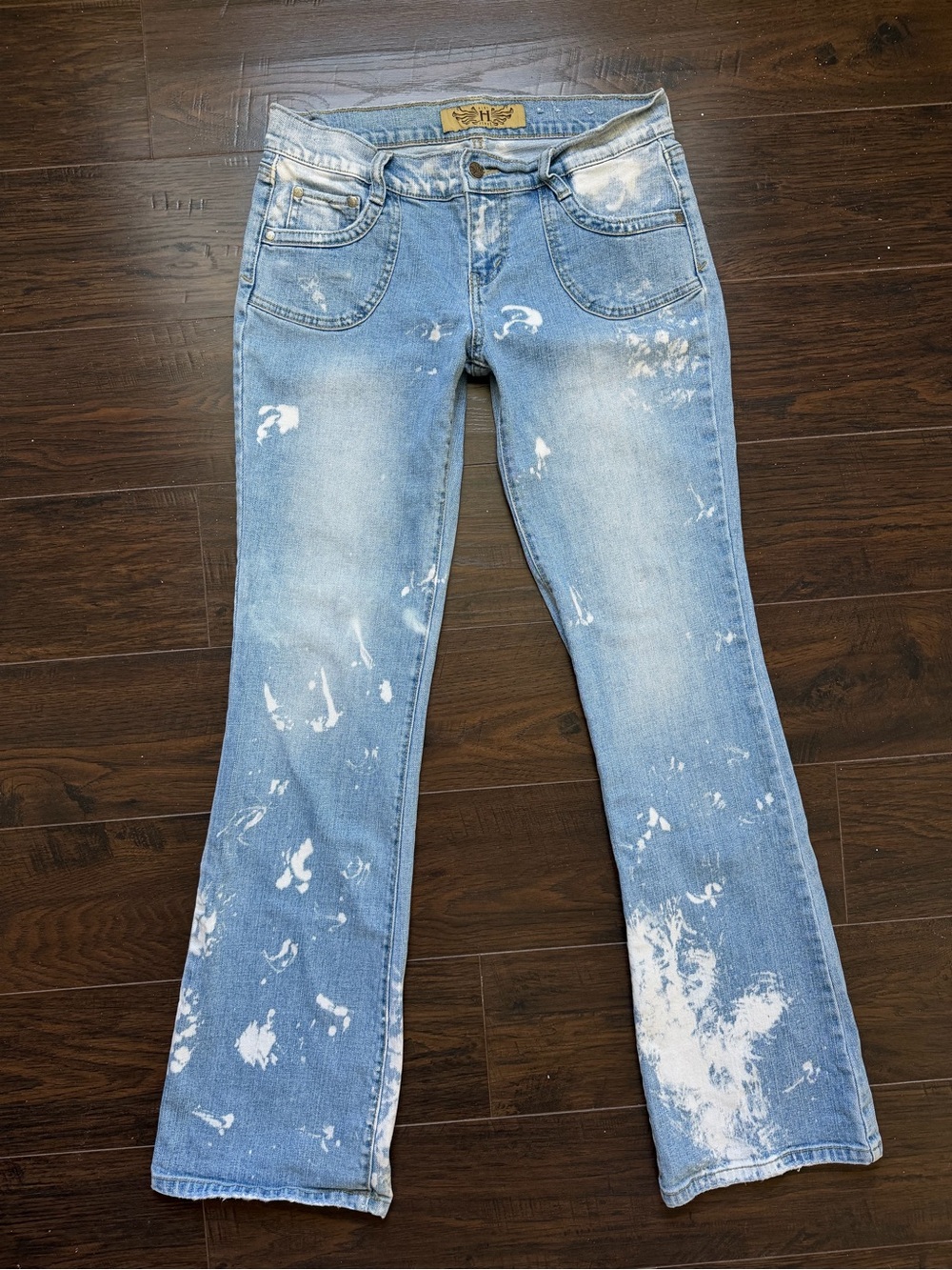Vintage Hint Jeans Low Rise Bootcut Bleach Dyed Bedazzled Pocket